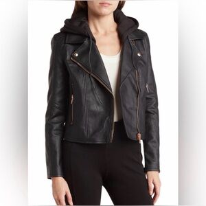 Blank NYC Black Leather Jacket with Gold Zippers